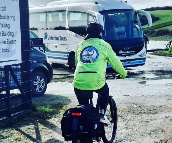 Cyclist Arriving Centre Entrance Ebike