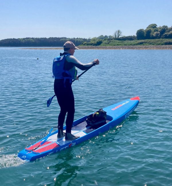 Man Paddleboarding Sunny Calm Water